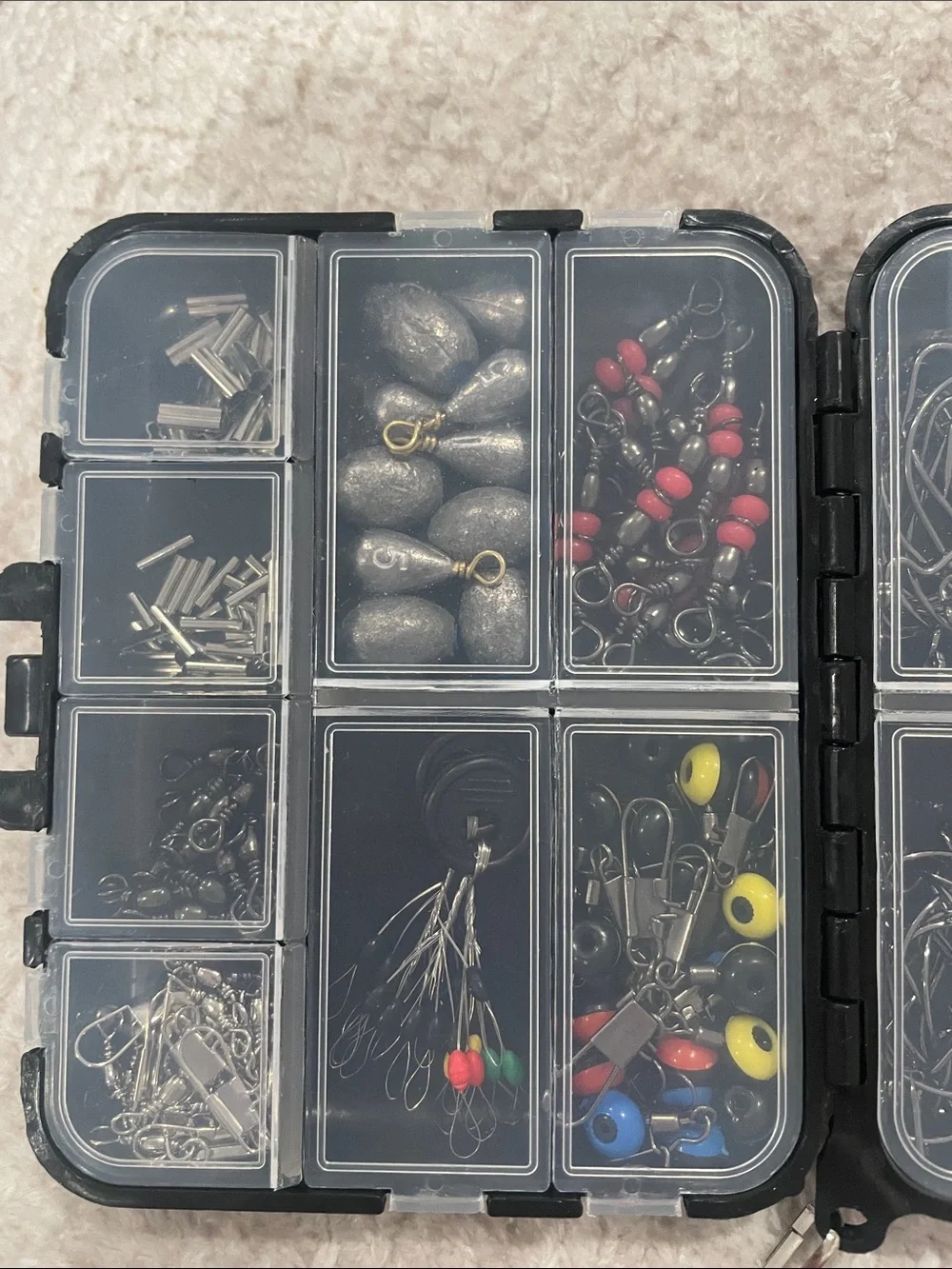 Black Portable Fishing Tackle Organizer Box with Clear Lids